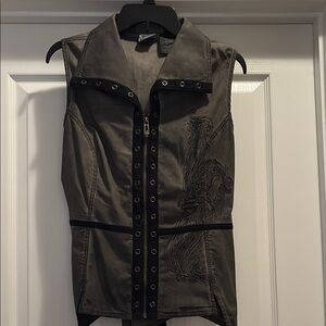 Harley Davidson vest Stylish Gray Sleeveless Vest with Embroidery XL